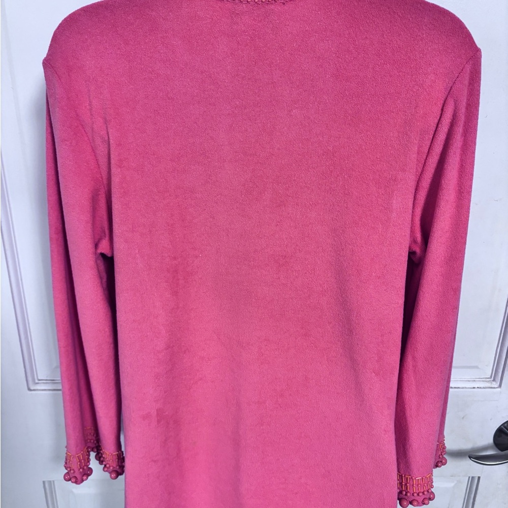 Talbots Orange Cotton V Neck Beaded with Beaded Sleeves. Petite Medium - Picture 6 of 9